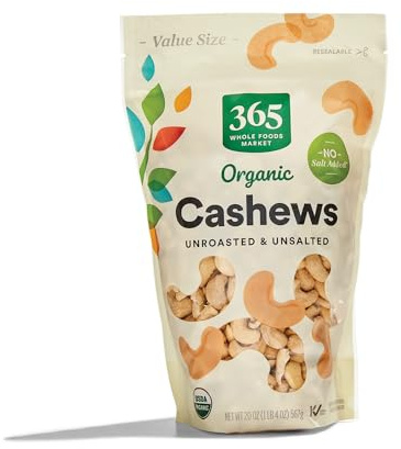 365 by Whole Foods Market, Organic Cashews, Unroasted and Unsalted, Value Size, 20 Ounce