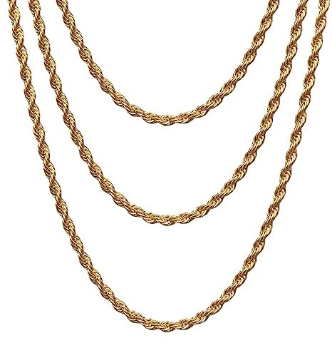 Gicko Goldkette Damen & Herren Kordelkette Gold - Verdrehte Seilkette Unisex 18K vergoldet 3mm Breite Gold Halskette Längen in 40,45,50,55,60,75cm(60)