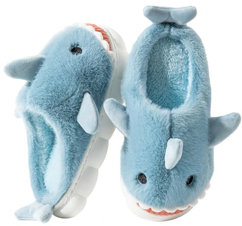 Fadezar Zapatillas de Casa Muje Hombre Pantuflas Tiburon/Vaca Cálido Espuma de Memoria Peluche Zapatillas de invierno Muje