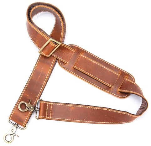NIUCUNZH Genuine Leather Shoulder Strap, Bag Strap Replacement, 60 inches Long, Adjustable with Comfortable Pad, fits most Purses and Bags Brown