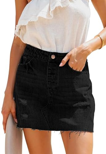Alaster Queen Mini jupe en jean déchirée taille haute pour femme, Noir , 52