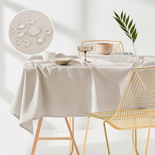 room99 Aura Nappe de Table 140 x 220 cm Imperméable Rectangulaire Facile d'entretien Lavable Anti Tache Protection Décoration de Banquet Toute l'année Beige Clair