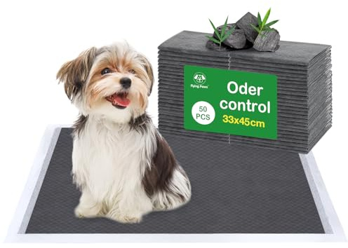 Flying Paws Puppy Pads S 100, Activated Carbon Dog Training Pads 33×45 cm | Super Absorbent & Leakproof Pee Pad with Charcoal Odour Control, Ideal for Floor Protection and Indoor Pet Toilet Training