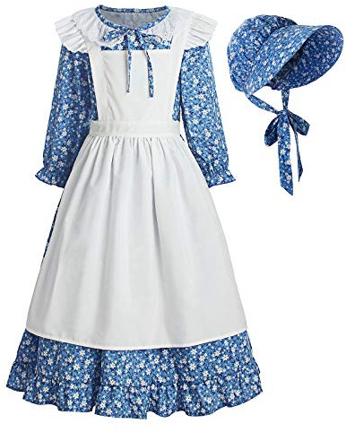 ReliBeauty Pioneer Girl Dress Colonial Prairie Costume Blue 160