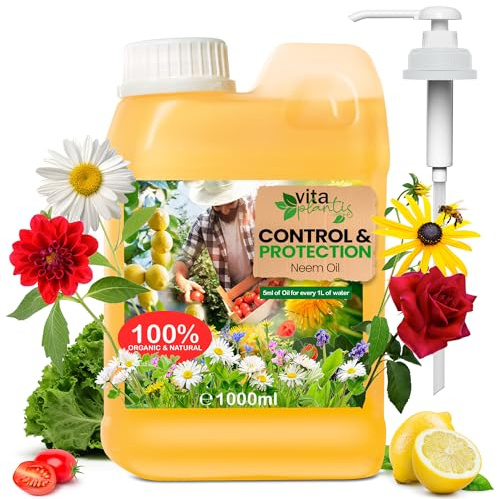 Aceite de Neem Solucion Natural para Plantas de Interior y Exterior, Jardin, Arboles Frutales, Huerto. Triple Accion: Enraizante, Repelente e Insecticida (1000 ml)