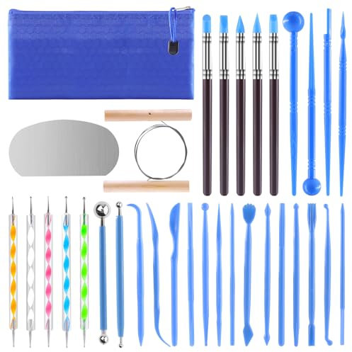 GOLDEROC 33 Stück Töpferwerkzeug Modelierwerkzeugset, Modelliermasse Lufttrocknend Ton Werkzeug Set, Polymer Clay Tools, Pottery Keramik Tools für Modellbau, Schnitzen, Carving Anfänge