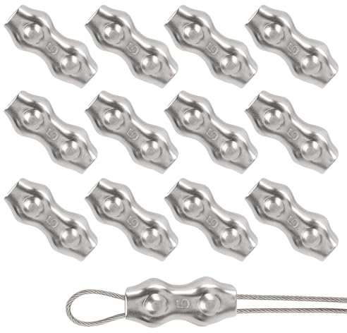 Rybtd 12 Pezzi Morsetto per Fune Metallica Morsetto Duplex M5 Morsetti Stendibiancheria，Morsetti Serracavo per Fune Metallica da 4 mm，Morsetti Cavi Acciaio Morsetti per Cavo Acciaio M5