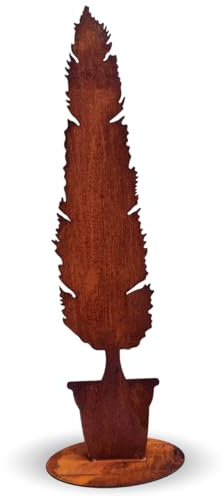 Terma Gartenfigur Zypresse im Topf – Rostfigur für den Garten, 78 cm hohe Deko-Pflanze aus Metall, Rustikale Gartendeko im modernen Design