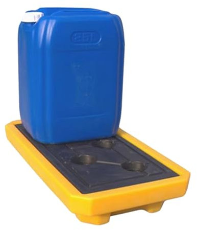 Vassoio in polietilene giallo e nero, pallet modulare di contenimento delle fuoriuscite del tamburo con uscita di scarico, griglie staccabili per garage stoccaggio, 675 x 375 x 120 mm