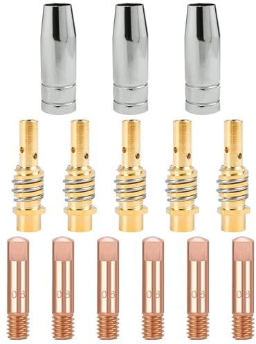14Pz Accesorios de Soldadura Consumibles de Máquina de Soldadura, 6 Punta de Contacto M6 0.8mm, 5 Soporte de Boquilla, 3 Toberas cónicas para Antorcha de Soldadura MB15AK MIG MAG (0,8mm)