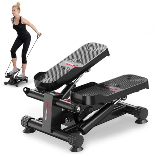 GartistGo Mini stepper idraulico con bande di resistenza, capacità di 140,6 kg, step machine con monitor LCD, funzionamento silenzioso, intensità regolabile, allenamento completo del corpo