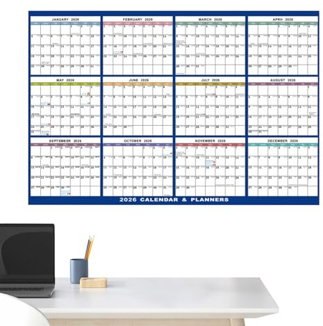 Grande calendario da parete 2026, grande calendario cancellabile 2026, decorazione da parete, planner mensile, pieghevole, decorazione per la stanza per insegnanti, studenti, università, scuola, casa