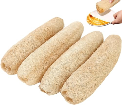 4 Stück natürlicher Luffa-Schwamm, biologisch abbaubarer Luffa-Schwamm für Geschirr, Bad, Duschbad