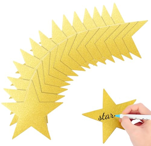 Trzzyan 80 Pieces 5.9 Inch Glitter Powder Gold Stars Decoration Double Printed Paper Stars for Wedding Bulletin Board Decoration Classroom Wall Party Decoration Graduation Party Decoration