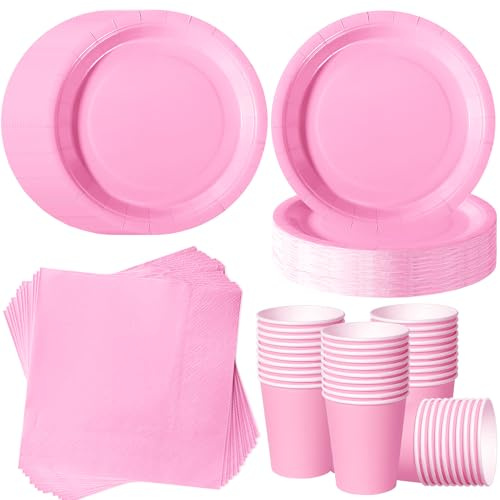 ZblPyro Ljusrosa festservis för 40 gäster | 40 x 18 cm runda papperstallrikar, 40 x koppar & 40 x servetter | Baby shower för flicka, rosa födelsedagsfest & romantisk sammankomst