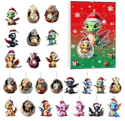 Julkalender adventsdrake prydnad - 24 dagar djurdekoration 2D akryl nedräkning julkalender | för hem nel träd vägg fönster dörr vuxen fest