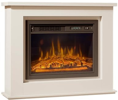 MB Muebles Bonitos, Mueble con Chimenea eléctrica Decorativa Alaska para Salón Moderno, Estufa de Bajo Consumo, 1000/2000W, Efecto de Llama Realista con LED, Lacado en Blanco, 98x81x27,5 cm