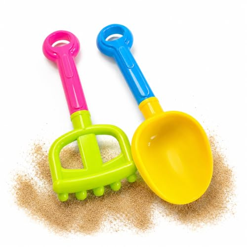 OTHERWISETRIVIAL Ensemble pelle et râteau de plage pour enfants, 2 pièces, colorés, 28 cm, jeu avec le sable
