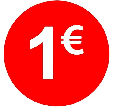 Etiquetas de Precio 1€ Euro Pack de 1000 Pegatinas Redondos Rojos Adhesivo Desplegable Price Stickers Rebajas Descuentos Oferta Liquidación