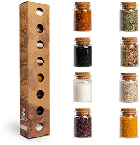 SIMPLY WOOD Gourmet Salze, Salzsorten aus aller Welt als ideales Gewürze Geschenkset/Salzset Geschenke aus Meersalz 8 x 25g, 200g, Edition lila