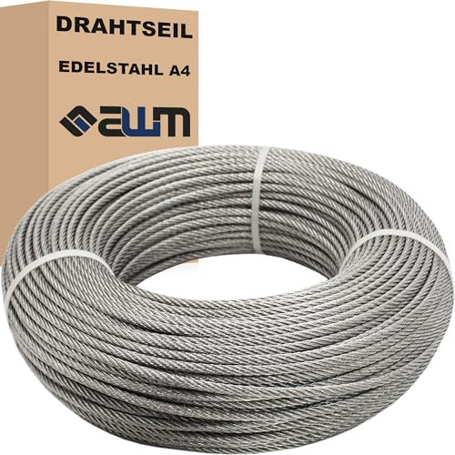 Edelstahl Seil 7x7 mittelweich Drahtseil Edelstahlseil VA4 INOX316 Rostfrei Stahlseil Edelstahldrahtseil Geländerseil (2 mm - 100 Meter)