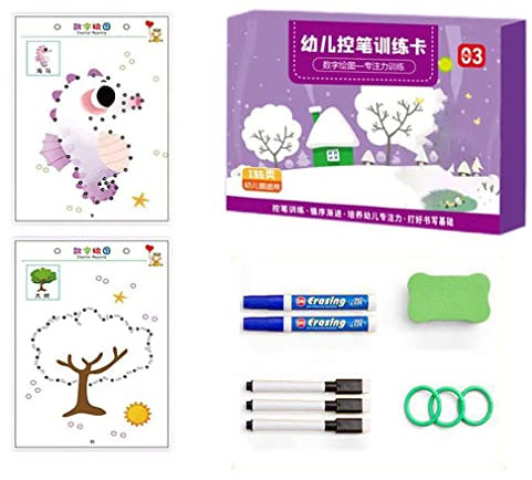 ZUICC Lehrbuch für Kinderpädagogik, Magische Kalligraphie, Kalligraphisches Schreiben von Kindern, Magisches übungsheft mit Stift, Wiederverwendet Werden kann Handschrift Copybook Set (136 Seiten)