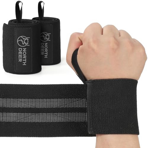 Northdeer Handgelenk Bandagen Kraftsport Handgelenkstütze Gelenkbandage Schlaufen Krafttraining Workouts Übungen (Schwarz)