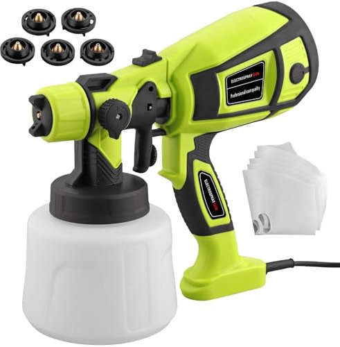 JiGiU Pistolet a Peinture 700W HVLP Pistolet à Peinture Électrique 1400ml avec 5 Buses et 3 Motifs Pulvérisateurs de Peinture pour l'Intérieur et l'Extérieur de Maison, Armoires, Clôtures