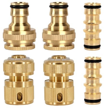 Vikrami lighting 6-Pack Brass Garden Hose Connectors - with 2X Dual Male Connector, 2X “Hose ½-Inch End Quick ConnectRust-Resistant Hose Fittings and Connector Kit for Connecting Garden Hose Pipes