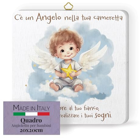 FRATELLI BONELLA - Quadro Angioletto con Stella per Bambini - Quadro in Legno 19x19 cm con Scatola Regalo - 100% Made in Italy