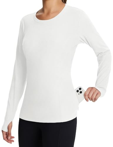 BALEAF Damen Thermo Langarmshirt Thermooberteile Winter Atmungsaktiv Langarm Sportshirt, blanco, M