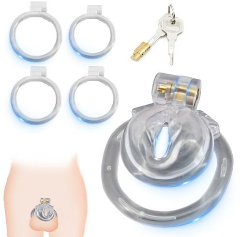 BDSMJOY Peniskäfig für Crossdresser,Chastity Cage Male mit Muschi,Keuschheitskäfig Keuschheitsgürtel mit 4 Hodenringe,BDSMs Spielzeug hart,BDSM Set Sklaven Sex Spielzeug für die Männer (Transparent)