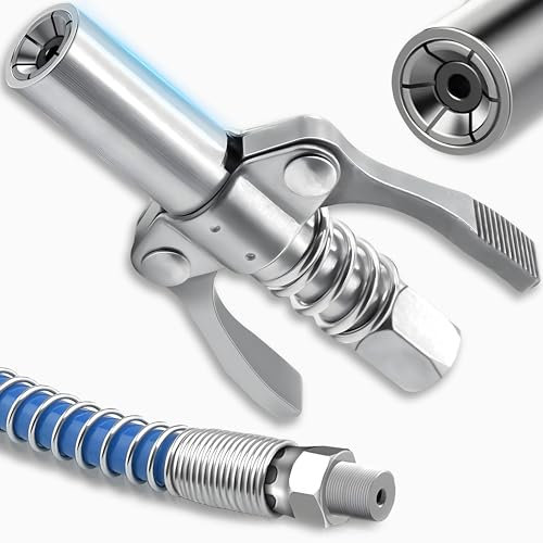 Retoo Fettpresse Mundstück, Fettpresse Für Schmiernippel, 10000 PSI Doppelgriff G Coupler für Fettpresse mit 30cm Schlauch, Verriegelungszange Fettpresse Kupplung Passend Standard M6/M8/M10/M12/M14