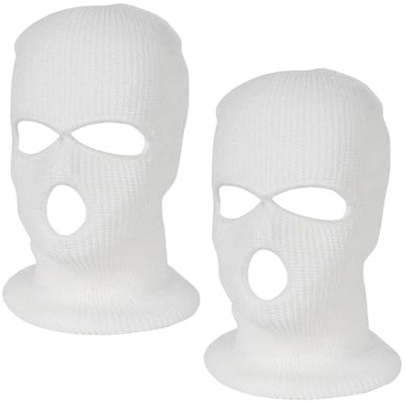 UILYNIU Sturmhaube mit 3 Löchern, weiße Skimaske, Gesichtsmaske, warme Vollgesichtsmaske, Strick-Sturmhaube, weich, atmungsaktiv, weiße Sturmhaube für Outdoor-Sportarten, 2 Stück, weiß, XS-3XL
