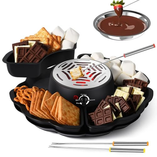 Set 2-en-1 pour S'mores et Fondue au Chocolat, Kit S'mores de Table 280W avec Contrôle de Température et 10 Accessoires, Grille-Marshmallows Électrique pour Fêtes, Soirées Films et Cadeaux