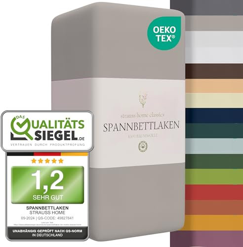 Strauss Home® Jersey Spannbettlaken Spannbetttuch Bettlaken 100% Baumwolle 120x200cm-120x220cm (Dunkelgrau)