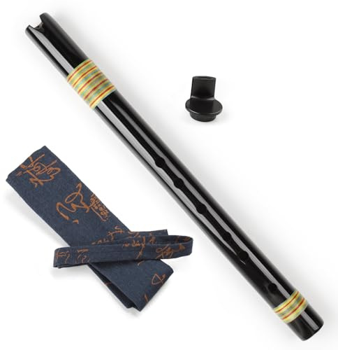 Decorative Vertical Flute Traditional Woodwind Peruvian Quena Flauta, Clarinet Bamboo Flute Indian Instrument Come with a Bag and a Playing Aid Accessory (Black, G Key)
