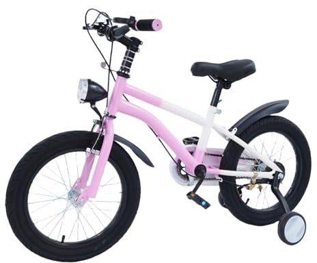 DAOHHFO Vélo enfant 16 avec lumière LED et roues stabilisatrices, vélo pour enfants à partir de 5 à 8 ans, hauteur réglable, pour garçons et filles, formation en plein air (rose)
