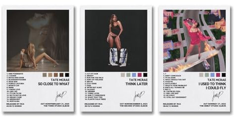 Neymoone 3 poster su tela con stampa artistica da parete con autografo di Tate e album musicali, stile vintage, decorazione artistica da parete per stanza, 20 x 30 cm, 3 pezzi, stile 5