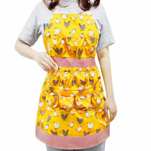 MOMWOW Chicken Egg Apron for Collecting Eggs - 11 Pocket Adult Egg Gathering Apron for Chicken Duck Goose Quail Eggs (Yellow)