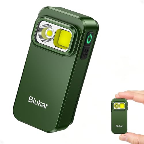 Blukar Torcia EDC con Clip, Super Luminoso Mini Torcia LED Ricaricabile Potente, 3 Fonti di Luce & 5 Modalità, Funzione di Memoria, Portatile Tascabile Flashlight per Campeggio/Emergenza/Trekking
