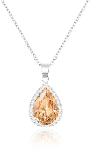 Linawe Damenkette Halsketten für Frauen, Silberkette Anhänger Fossil Kette Damen, Champagner Topas Trachtenkette Kettenanhänger Silber Modeschmuck, Brautschmuck Diamant Geburtsstein