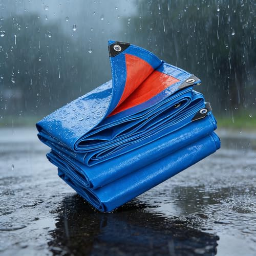 Lona Impermeable 1.2 x 4.4 m Reforzada Antidesgarro Impermeable Lona Remolque con Ojales Duradera Multiusos para Exteriores Leña, Jardín, Cenador, Camping, Azul