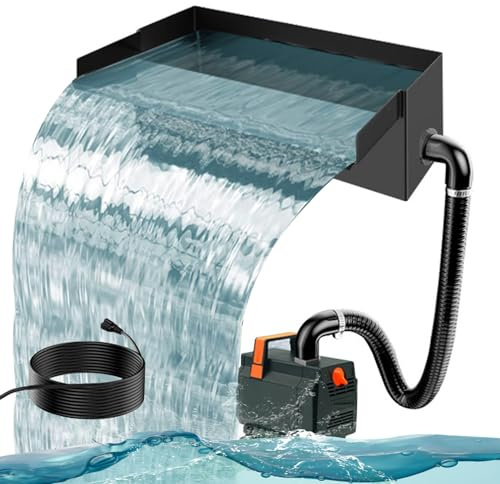 IDAMAKON Set completo per laghetto da giardino, 30 cm, in acciaio inox con pompa, cascata per laghetto da giardino, ruscello e gioco d'acqua, 45 W, 3000 l/h, con tubo e accessori di montaggio