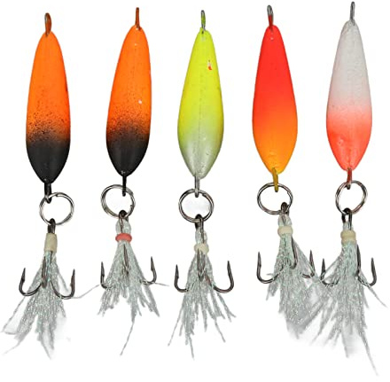 AOWINHIT Ensemble D'Hameçons Triples pour Pêche sur Glace en Hiver, avec Mousse EPS Durable et Hameçons en Acier à Haute Teneur en Carbone pour la Pêche en Réservoir et en Rivière, 5 Pièces