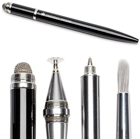 The Friendly Swede penna touchscreen 4 in 1 con pennello sostituibile, punta in microfibra, punta fine con disco, penna a sfera, con punte di ricambio in confezione regalo.
