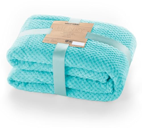 DecoKing Kuscheldecke 70x150 cm türkis Decke Microfaser Wohndecke Tagesdecke Fleece weich sanft kuschelig skandinavischer Stil cyanblau Henry