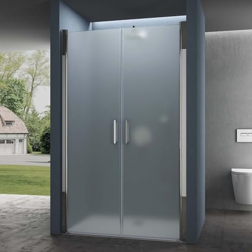 doporro Duschtür Nischentür dusche Duschabtrennung Duschkabine 100cm Nischendrehtür 195cm ESG-Sicherheitsglas Duschtür satiniert Drehtür mit Hebe- und Senkmechanismus Teramo24VS