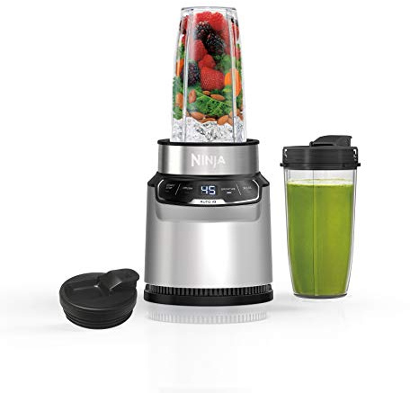 Ninja Nutri-Blender Pro with Auto-iQ | For Smoothies, Shakes, Frozen Drinks, Salsa, Dips | (2) 24-oz. To-Go Cups & Spout Lids | 1100-Peak-Watt | Silver | BN401