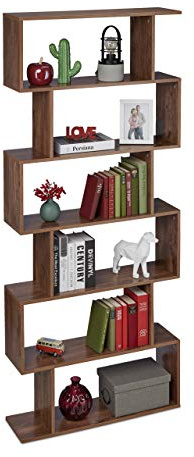 Relaxdays Libreria Portaoggetti a 6 Ripiani in Legno MDF, Scaffale a Scala, Divisorio, HLP 190,5x80x23 cm, Marrone Scuro